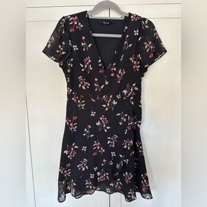 Madewell Black Posey Floral Short Sleeve Faux Wrap Dress